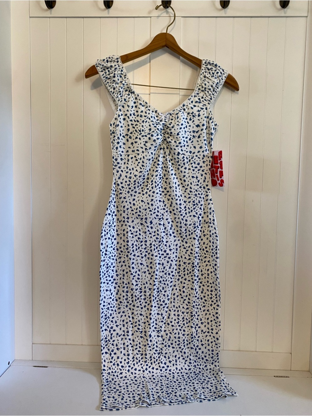 NWT White & Navy Floral Midi Dress - Sleeveless V-Neck